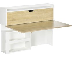 Opklapbaar wandbureau met planken, ruimtebesparend, voor thuis en op kantoor, gemaakt van spaanplaat, 100x18x74 cm