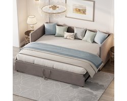 Opklapbare bank, slaapbank, gestoffeerd bed, 90/180*200 cm, 2-in-1 bank met lattenbodem, multifunctioneel bed, fluwelen stof, grijs/beige