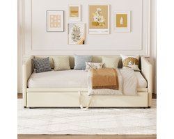 Opklapbare bank, slaapbank, gestoffeerd bed, 90/180*200 cm, 2-in-1 bank met lattenbodem, multifunctioneel bed, fluwelen stof, grijs/beige