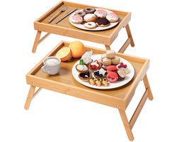 Opklapbare bedtafel, bamboe ontbijt- of tv-tafeltje voor op bed, laptoptafeltje, eet- of snacktafeltje (van bamboe)