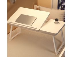 Opklapbare bedtafel, multifunctioneel bureau met bekerhouder, laptoptafel met uitklapbaar blad voor thuis, studentenkamer of kantoor.