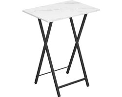 Opklapbare bijzettafel - snacktafel - klaptafel - naast de bank - industriële stijl - voor nauwe ruimtes - stabiele structuur - eenvoudige montage - marmer en zwart EBW15BZ01
