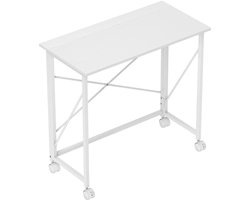 Opklapbare Bureau op Wielen - Kantoortafel - Computerbureau - Computer Tafel - Bureautafel - Desk - Game Bureau - voor Studeerkamer, Schrijftafel, Werkplek, Slaapkamer - Wit