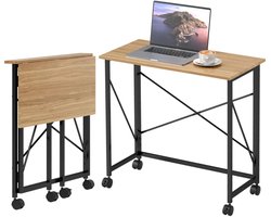 Opklapbare Bureau op Wielen - Kantoortafel - Computerbureau - Computer Tafel - Bureautafel - Desk - Game Bureau - voor Studeerkamer, Schrijftafel, Werkplek, Slaapkamer - Eikenhout