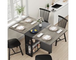 Opklapbare Eettafel 127x80x75cm – Ruimtebesparend met Wieltjes & 2-laags Opbergvak – Grijs – Voor 4-6 Personen