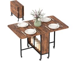 Opklapbare eettafel — Rechthoekige keukentafel — Uitschuifbaar — Met wieltjes — Geschikt voor maximaal 6 personen — Voorzien van 6 wieltjes en een ingebouwde plank