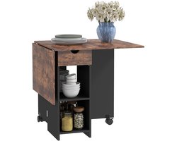 Opklapbare eettafel - uitschuifbare keukentafel voor 2 tot 4 personen - 2 uitklapbare bladen - 120 x 72 x 75 cm - rustiek en zwart