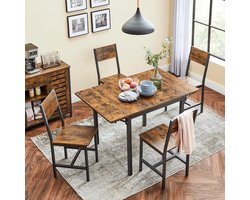 Opklapbare Eettafel voor 2-4 Personen – Ruimtebesparende Keukentafel met Inklapbare Zijden, Vintage Bruin-Zwart Design, Stalen Frame & MDF Tafelblad – Ideaal voor Kleine Ruimtes, Keuken of Woonkamer – Meda Home Store