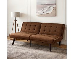 Opklapbare Futonbank Bed, 146 cm Slaapbank met 5-weg Verstelbare Rugleuning, Modern Loveseat voor Kleine Ruimtes, Gastenbed & Woonkamer, Bruin