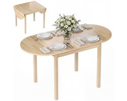 Opklapbare houten eettafel voor 6 personen met neerklapbaar blad-140 x 70 x 75 cm-naturel hout