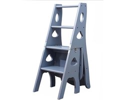 Opklapbare Ladderkruk - Houten Opstapje - Hoge Planken Bereiken - 2-in-1 Ladder Stoel - 150 kg Capaciteit - Licht Walnoot