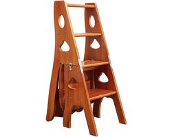 Opklapbare Ladderkruk - Houten Opstapkruk - Hoge Planken Bereiken - 2-in-1 Ladder Stoel - 331 Lbs Capaciteit - Licht Walnoot