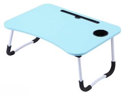 Opklapbare Laptoptafel – Bedtafel 60x40 cm – Blauw–Tablethouder- Bekerhouder-Uitschuiflade