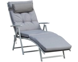 Opklapbare Ligstoel met Hoofdsteun & Zitkussen - Ligbed met 7-standen Verstelbare Rugleuning - Tuinstoel - Strandstoel - Campingligstoel - tot 165 kg - Zonnebed - Relaxstoel voor Tuin, Terras, Zwembad & Balkon - Grijs