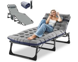 Opklapbare Lounger tot 200 kg – Verstelbaar en Draagbaar voor Tuin en Kantoor