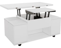 Opklapbare multifunctionele salontafel - het bureaublad kan 2 tafels openen, wit + wit, grote capaciteit, modern meubilair voor de woonkamer, kantoor, eettafel, vrijetijdstafel, multifunctionele tafel
