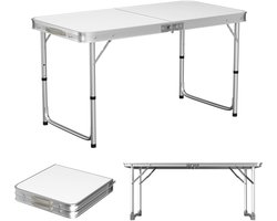 Opklapbare Picknicktafel Aluminium - Draagbaar buitentafel voor Camping Strand Tuin - Verstelbaar - wit- 120 x 60 x 70 cm