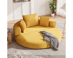 Opklapbare slaapbank - Ronde slaapbank - Multifunctionele slaapbank - Met kussen - Corduroystof - 173 x 176 cm - Geschikt voor appartementen, woonkamers en slaapkamers - Geel