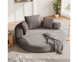 Opklapbare slaapbank - Ronde slaapbank - Multifunctionele slaapbank - Met kussen - Corduroystof - 173 x 176 cm - Geschikt voor appartementen, woonkamers en slaapkamers - Bruin-grijs