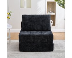 Opklapbare slaapbank, Slaapbank met kussens, Opvouwbaar matras met rugleuning, Draagbare klapbank, Comfortabele vloersofa voor woonkamer en slaapkame- Zwart