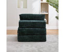 Opklapbare slaapbank, Slaapbank met kussens, Opvouwbaar matras met rugleuning, Draagbare klapbank, Comfortabele vloersofa voor woonkamer en slaapkame- Smaragd