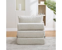 Opklapbare slaapbank, Slaapbank met kussens, Opvouwbaar matras met rugleuning, Draagbare klapbank, Comfortabele vloersofa voor woonkamer en slaapkame- Beige