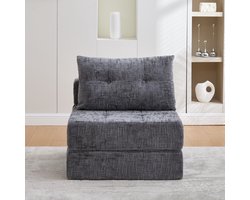 Opklapbare slaapbank, Slaapbank met kussens, Opvouwbaar matras met rugleuning, Draagbare klapbank, Comfortabele vloersofa voor woonkamer en slaapkame- Grijs