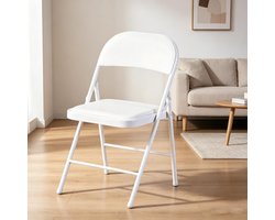 Opklapbare stoel met kussen Stalen frame opklapbare stoel met kussen geschikt voor thuis op kantoor binnen en buitenactiviteiten 47x45x79cm draagvermogen 75 kg wit PU-oppervlak