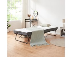 Opklapbed Borjavle 90x200 cm met traagschuim matras zwart grijs en wit [en.casa]