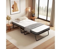 Opklapbed / logeerbed 90x190 cm – Opvouwbaar bed met wieltjes & 10 cm traagschuimmatras, stofhoes – ideaal voor thuis, hotel, logeerkamer en outdoor kamperen, zwart