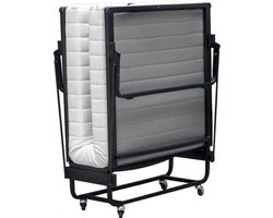 Opklapbed/ Plooibed / Vouwbed / met dwarsgespannen spiraalbodem - 90x200 - Zwart - Met beschermhoes - Inclusief matras