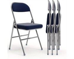 Opklapstoelen – Campingstoelen – Tuinstoelen – Klapstoelen – Vouwstoelen – Set Van 4 Blauw – Met Gestoffeerde Zitting – Stevig Metalen Frame Tot 175 Kg