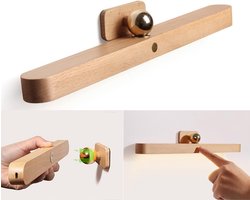 Oplaadbare Badkamerspiegellamp Dimbaar Houten Wandlamp - Aanraakschakelaar - 5W LED - Draadloos - USB Oplaadbaar - Make-Up - Spiegels - 4000K - Kastverlichting - Magneet - Zuignap - 30cm