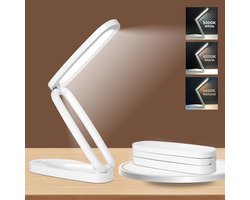 Oplaadbare bureaulamp – Compacte, draadloze LED-leeslamp voor kantoor en thuis (werkt op accu), opvouwbaar en draagbaar; met 3 kleurtemperaturen en dimbare helderheid