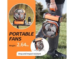 Oplaadbare Camping LED Ventilator met Licht en Haak - 20000 mAh Batterij en 4 Snelheden