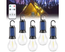 Oplaadbare Campinglampen Set van 5 - Zonne-energie LED Tentlampen met Karabijnhaak en Afstandsbediening