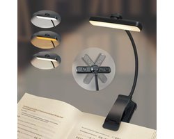 Oplaadbare clip-on leeslamp, 3 kleurtemperaturen, warm licht Geschikt voor oogbescherming, dimbaar, zwart.