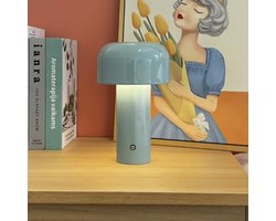 Oplaadbare Dimbare Tafellamp – Blauw - Touch Bediening – Led - Paddestoel Nachtlamp – Moderne Sfeerlamp voor Slaapkamer