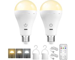 Oplaadbare e27 led lamp - Led lampen - Led lights - 3 kleurtemperaturen - Met afstandsbediening/oplaadbaar/timerfunctie/Dimbaar - Draadloze noodverlichting voor binnen en buiten - 2 stuks