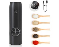 Oplaadbare elektrische molen - Verstelbaar zout, peper - Oplaadbaar, batterij en LED -verlichting - Zwart ABS - 1 stuk