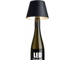 Oplaadbare Flessenlamp - Tafellamp - Zwart - Usb Oplaadbaar - Warm wit - Touch Dimbaar - LED