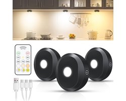 Oplaadbare Kastverlichting met Afstandsbediening - Draadloze Puck Lights in 3 Kleuren - LED Spots met Timerfunctie voor Keuken en Meubels