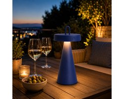 Oplaadbare LED Buiten Tafellamp & Hanglamp Kobaltblauw – Dimbaar – USB-C – IP44 Waterdicht – 7 Uur Brandduur – Aluminium – Warm Wit 2700K – 28,5 x 12,8 cm