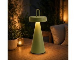 Oplaadbare LED Buiten Tafellamp & Hanglamp Olijfgroen – Dimbaar – USB-C – IP44 Waterdicht – 7 Uur Brandduur – Aluminium – Warm Wit 2700K