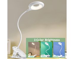 Oplaadbare LED Bureau Lamp Clip - Dimbaar & 3 Kleurtemperaturen - Ideaal Als Studielamp, Leeslamp, Slaapkamerlamp of Make-up Spiegelverlichting