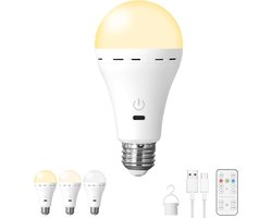 Oplaadbare LED Lamp met Afstandsbediening, E27 Fitting 3W, USB-C Oplaadbare Noodlamp met Batterij, 3 Kleurstanden & Dimbaar, Timerfunctie, Touch Control, Hanglamp voor Binnen & Buiten