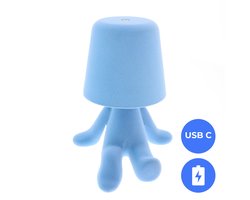 Oplaadbare LED Tafellamp - Denker - Blauw Velours - Dimbaar - USB-C