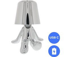 Oplaadbare LED Tafellamp - Denker - zilver - Dimbaar - USB-C