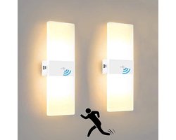 Oplaadbare LED Wandlamp met Bewegingsmelder - Modern en Energiezuinig voor Binnengebruik - 3000K - 2 Stuks Wit