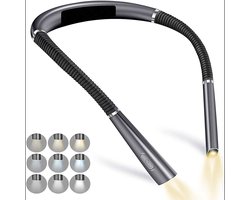 Oplaadbare leeslamp, 3 kleuren, 3 helderheidsniveaus, flexibele lamparm, lange batterijduur.